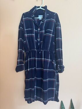 Old Navy Navy Plaid Shirt Dress Girls size 10-12